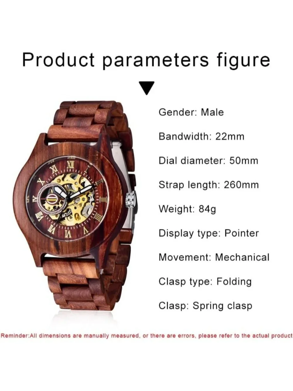Men's All Red Analog Quartz No Battery Fashion Mechanical Movement Wooden Watch